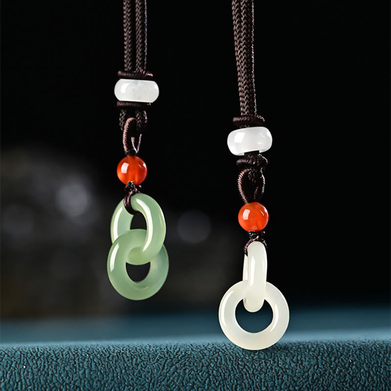 KarmaRipple's Authentic Hetian Cyan Jade Ivory Jade Double Peace Buckle Success Pendant Necklace p16