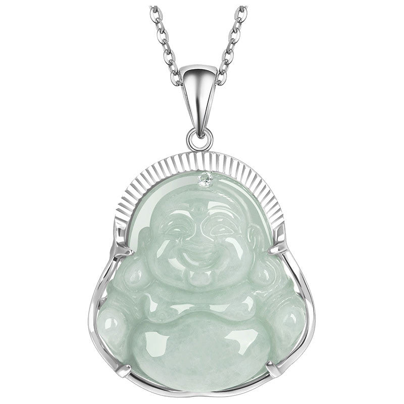 KarmaRipple's 925 Sterling Silver Laughing Buddha Jade Fortune Calm Pendant Chain Necklace p6