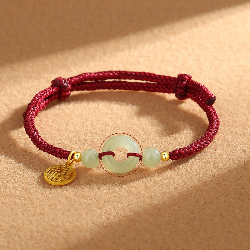 KarmaRipple's 925 Sterling Silver Hetian Jade Peace Buckle Fu Character Talisman Abundance Bracelet p1