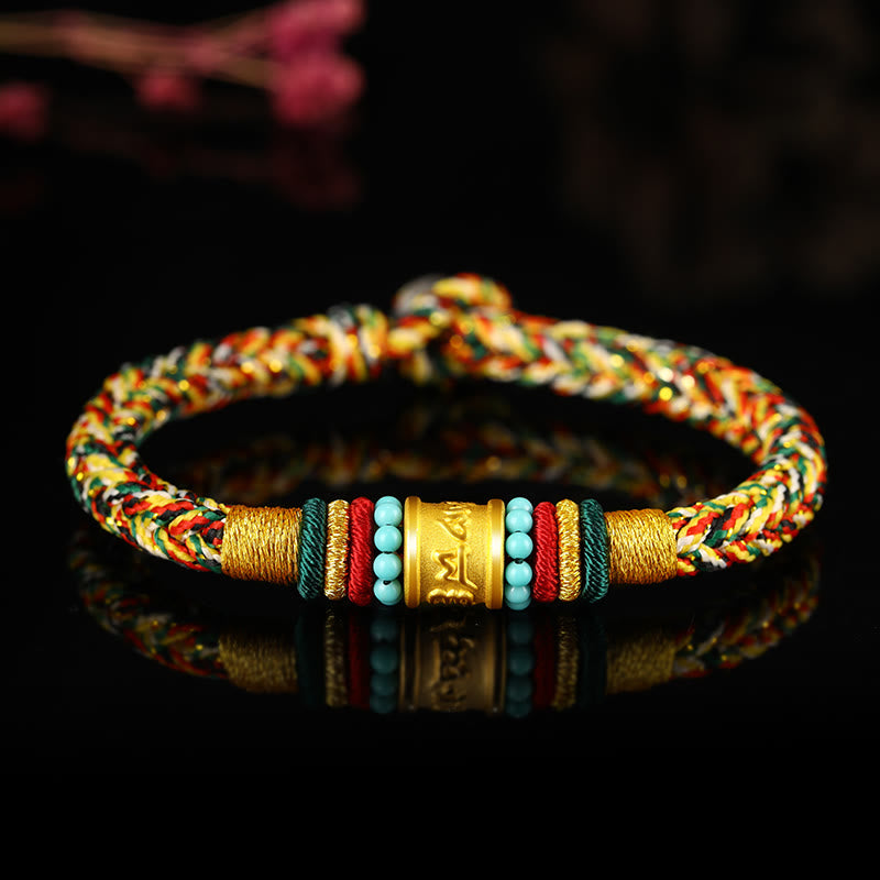 KarmaRipple's Tibet 999 Gold Om Mani Padme Hum Handmade Eight Thread Peace Weave Fortune Bracelet p25