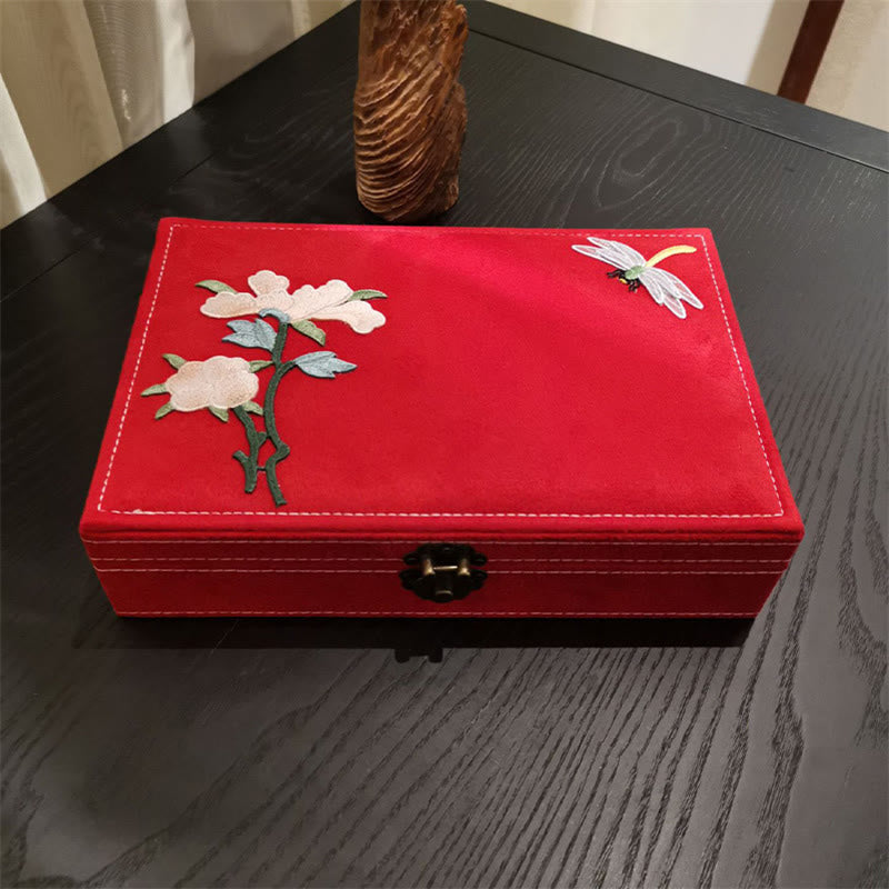 KarmaRipple's Flowers Dragonfly Jewelry Box Organizer Single Layer Jewelry Storage Box Flannel Box p23
