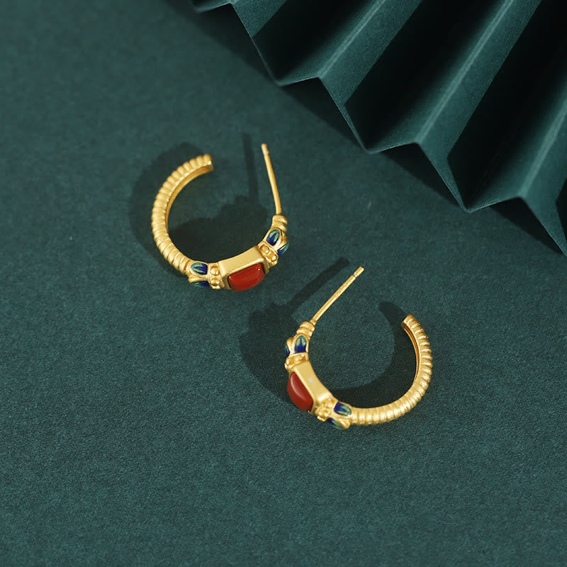 KarmaRipple's 925 Sterling Silver Red Agate Lotus Confidence Calm Stud Earrings p5