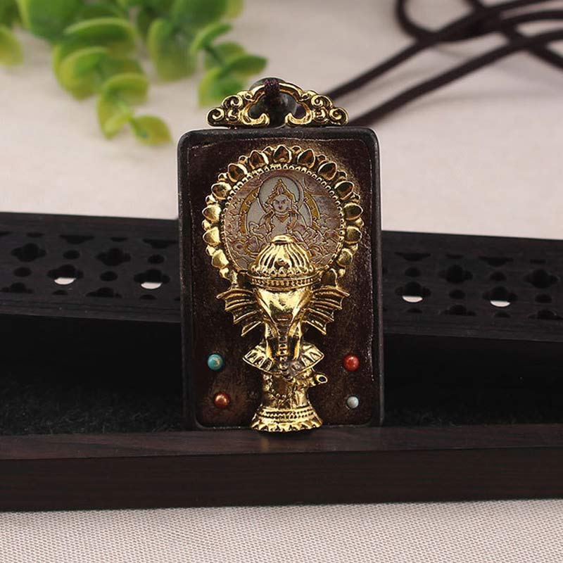 KarmaRipple's Ebony Wood Elephant God of Fortune Buddha Blessing Pendant String Necklace p13