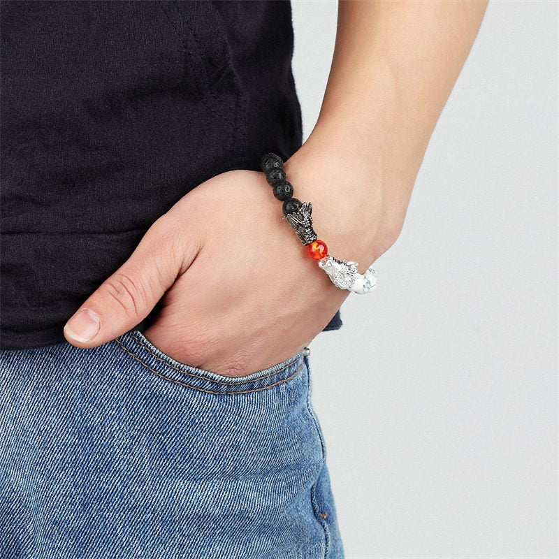 KarmaRipple's Ivory Turquoise Lava Rock Dragon Blessing Beaded Bracelet p8