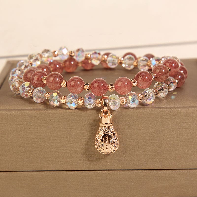 KarmaRipple's Strawberry Quartz Ivory Gemstone Money Bag Talisman Positive Bracelet p8