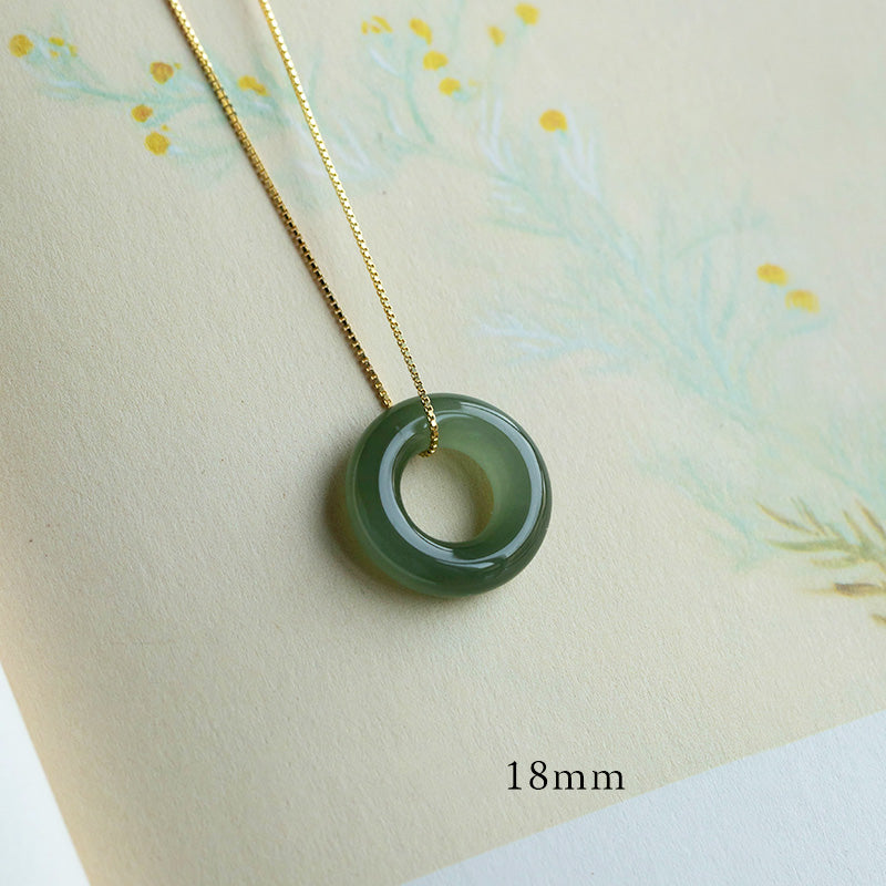 KarmaRipple's Authentic Round Jade Peace Buckle Fortune Abundance Pendant Necklace p32
