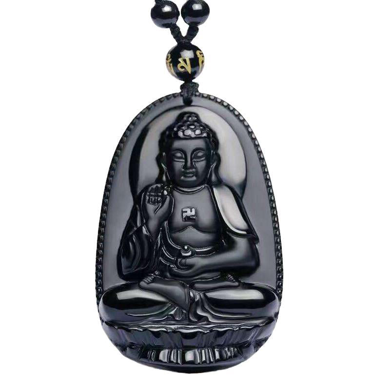 KarmaRipple's Chinese Zodiac Obsidian Buddha Amulet Protection Necklace Pendant p9