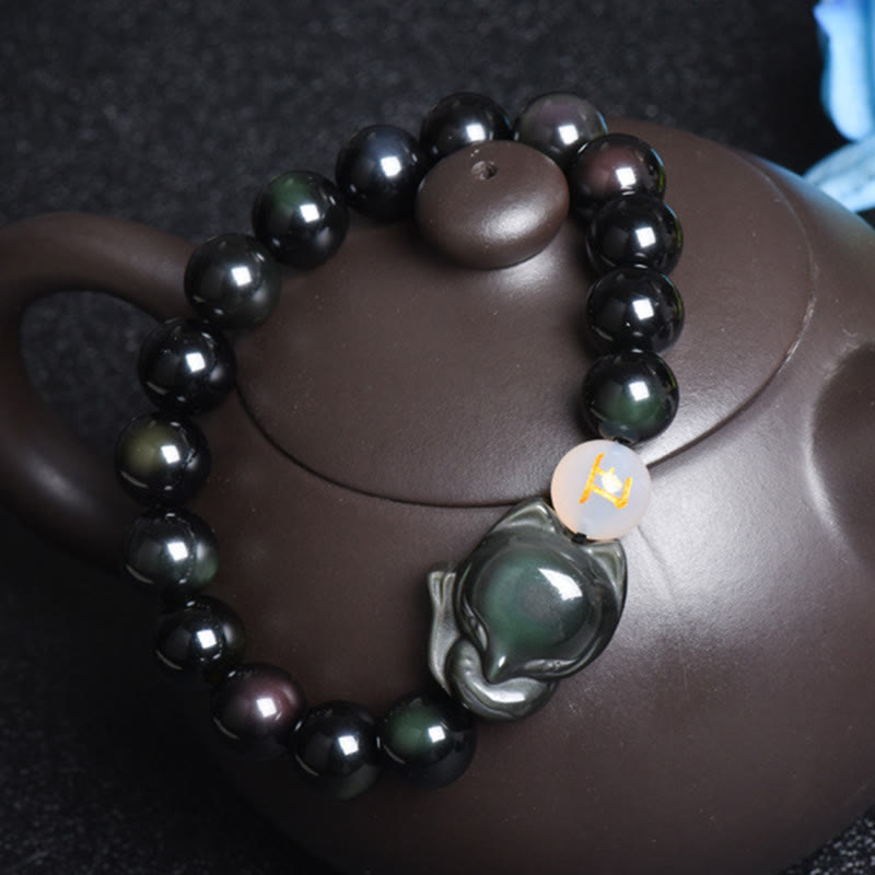 KarmaRipple's Authentic Rainbow Obsidian Gold Sheen Obsidian Silver Sheen Obsidian Fox Balancing Bracelet p4