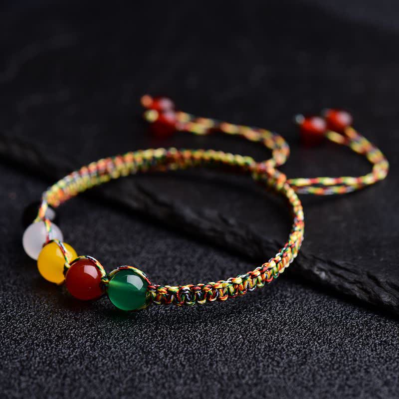 KarmaRipple's Colorful Agate Metal Wood Water Fire Earth Five Elements String Bracelet p8