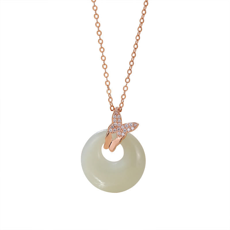 KarmaRipple's 925 Sterling Silver Authentic Hetian Jade Zircon Butterfly Fortune Pendant Necklace p3