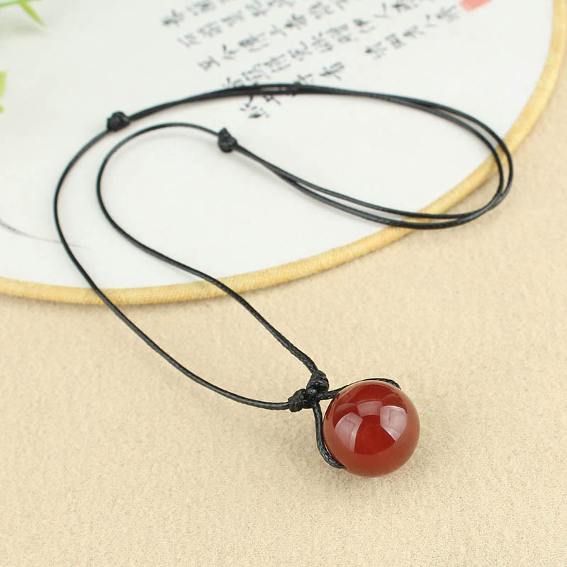 KarmaRipple's Red Agate Bead Confidence Leather Rope Pendant Necklace p4