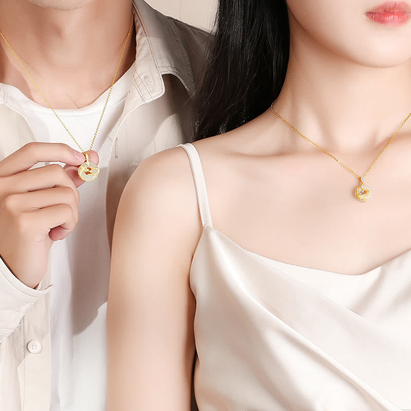 KarmaRipple's 925 Sterling Silver Year of the Dragon Hetian Jade Golden Dragon Phoenix Peace Buckle Fortune Pendant Necklace p7