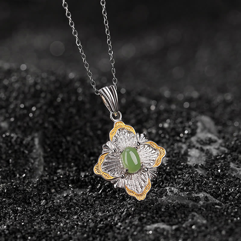 KarmaRipple's 925 Sterling Silver Plated Gold Hetian Cyan Jade Rhombus Design Fortune Balancing Pendant Necklace p1