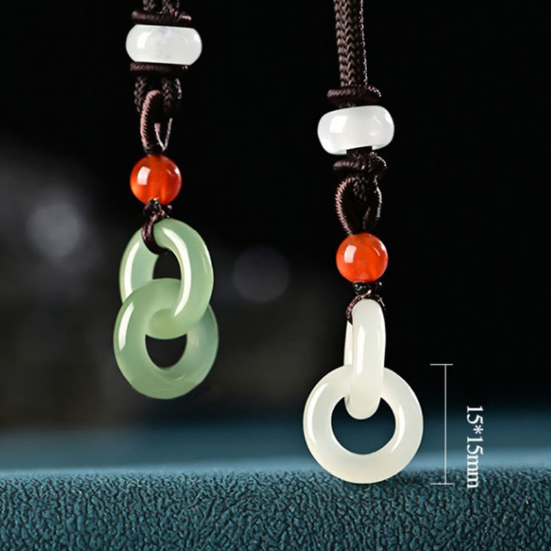 KarmaRipple's Authentic Hetian Cyan Jade Ivory Jade Double Peace Buckle Success Pendant Necklace p12