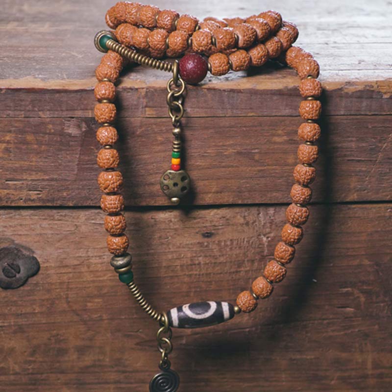 KarmaRipple's 108 Mala Rudraksha Beadwork Bodhi Seed Dzi Bead Fortune Auspiciousness Tassel Bracelet p2