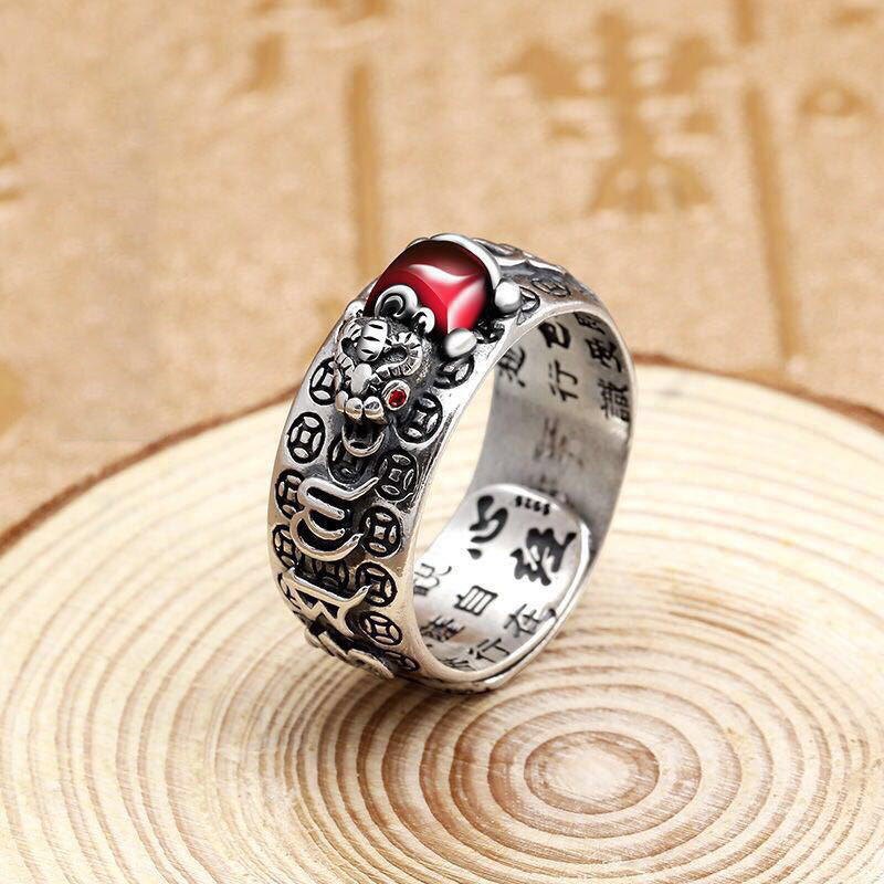 KarmaRipple's Genstone PiXiu Feng Shui Frog Vajra Dorje Heart Sutra Wealth Adjustable Ring p14