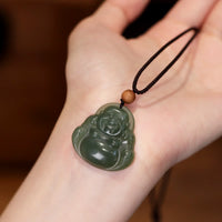KarmaRipple's Laughing Buddha Hetian Jade Balancing Calm Pendant String Necklace