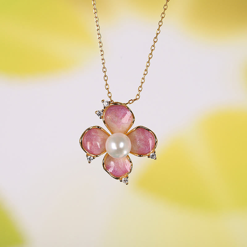 KarmaRipple's 925 Sterling Silver Pearl Red Flower Petals Design Wisdom Pendant Necklace Earrings Set p13