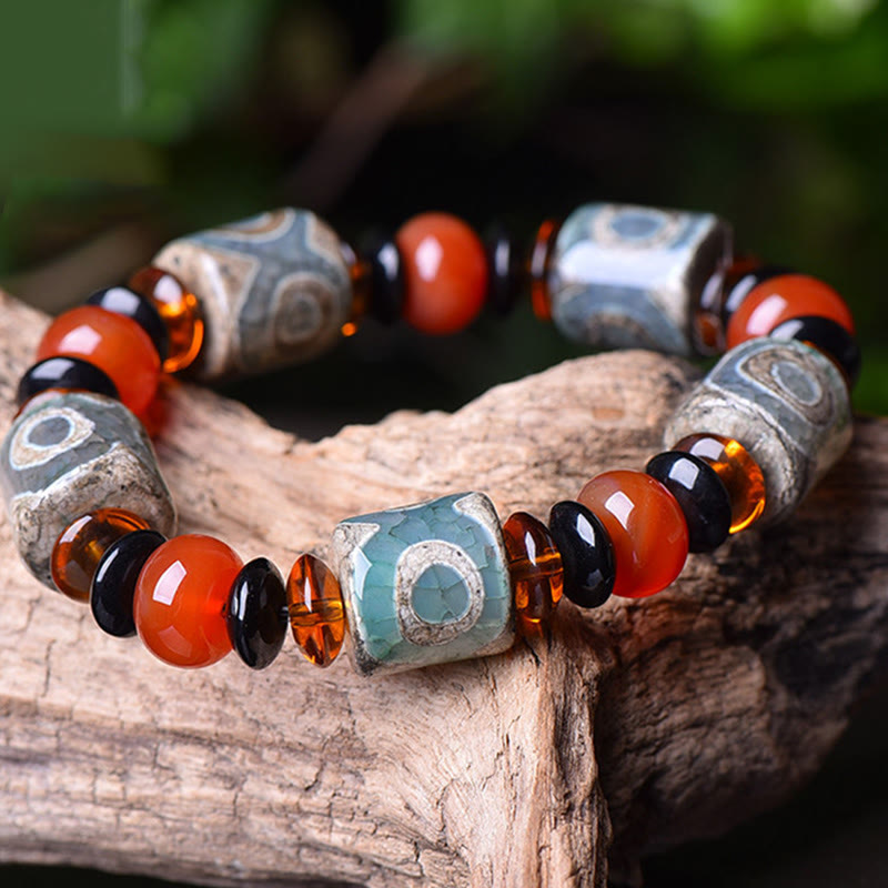 KarmaRipple's Tibetan Three-eyed Dzi Bead Agate Protection Happiness Bracelet p3