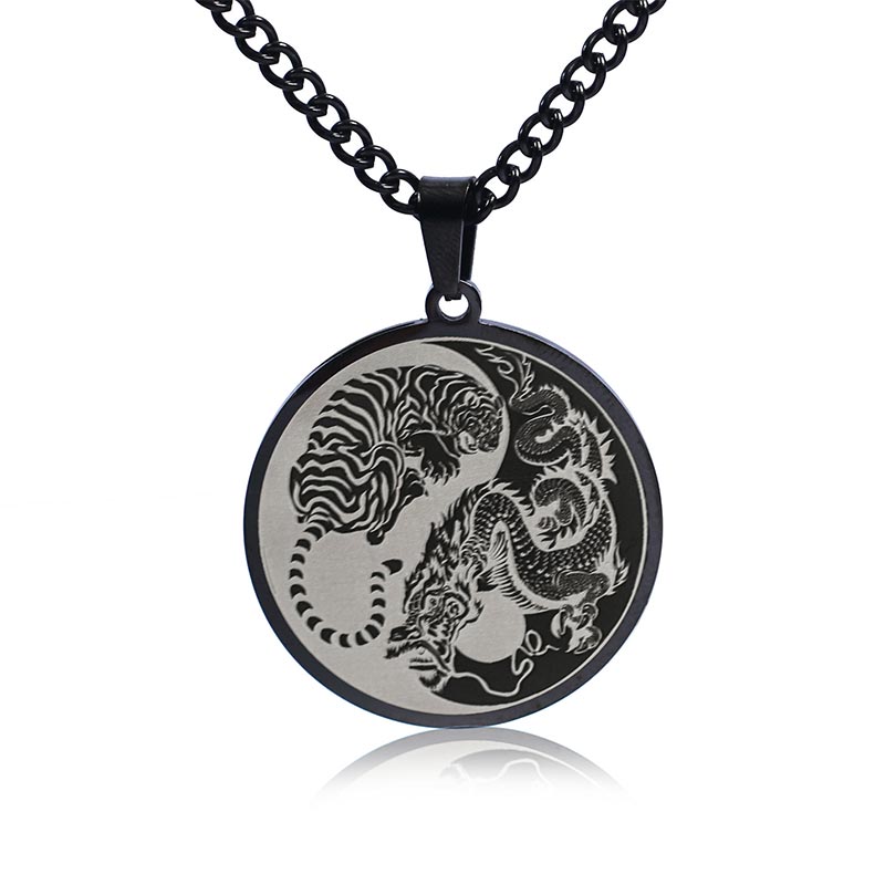 KarmaRipple's Tiger Dragon Titanium Steel Chain Pendant Balance Necklace p10