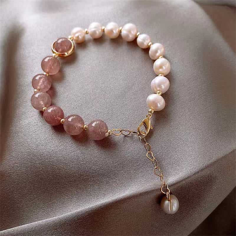 KarmaRipple's Authentic Strawberry Quartz Pearl Love Positive Chain Bracelet p2
