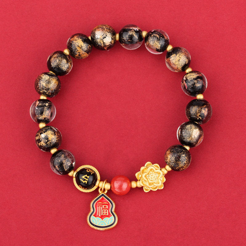 KarmaRipple's Tibet Om Mani Padme Hum Fu Character Gourd Talisman Lotus Liuli Glass Bead Fortune Bracelet p17