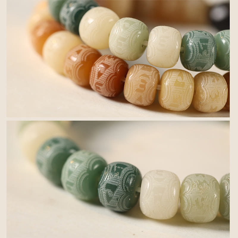 KarmaRipple's Bodhi Seed Silver Sheen Obsidian Cat Head Om Mani Padme Hum Engraved Balance Bracelet p15