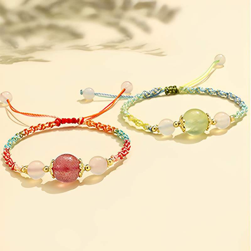 KarmaRipple's Strawberry Quartz Pink Gemstone Prehnite Ivory Agate Bead Balancing Rope Bracelet p15