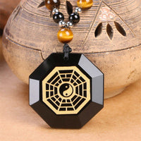 KarmaRipple's Bagua Yin Yang Black Obsidian Purification Beaded Pendant Necklace