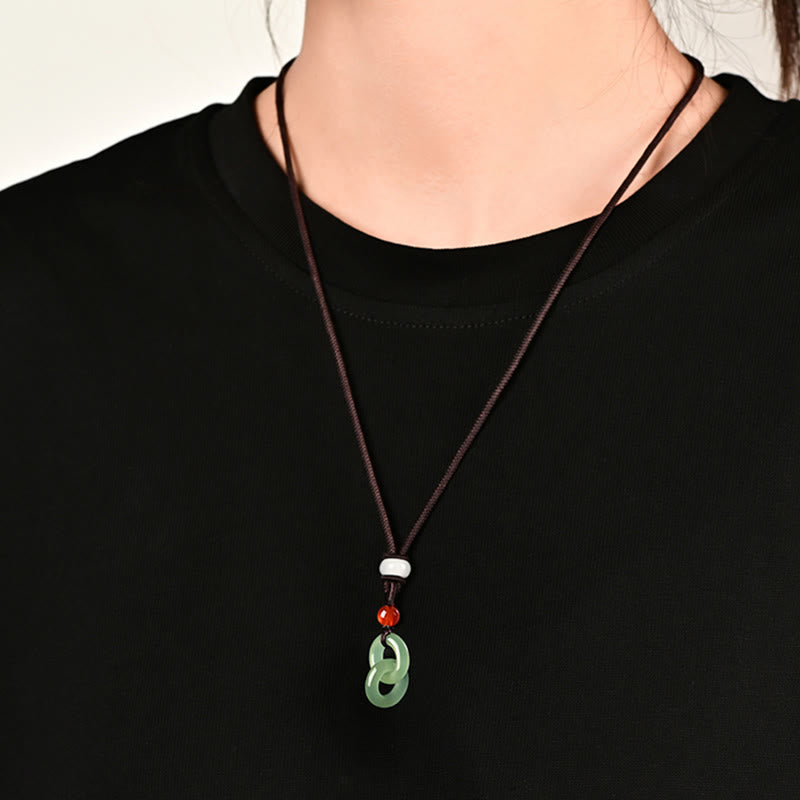 KarmaRipple's Authentic Hetian Cyan Jade Ivory Jade Double Peace Buckle Success Pendant Necklace p6