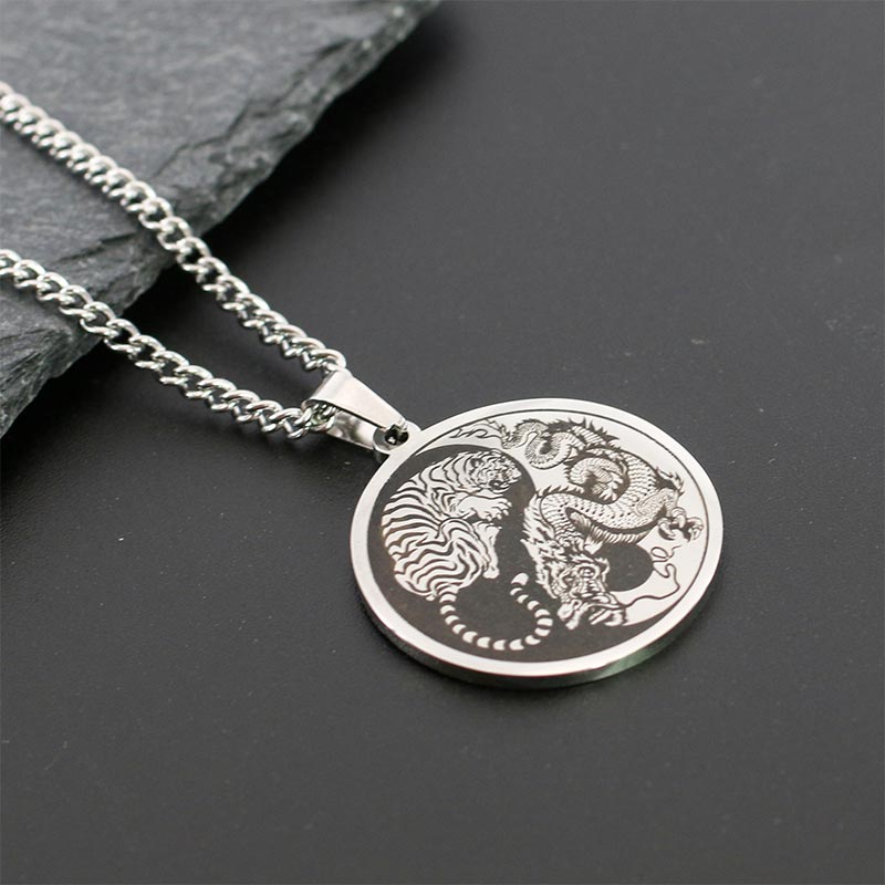 KarmaRipple's Tiger Dragon Titanium Steel Chain Pendant Balance Necklace p6