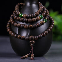 KarmaRipple's 108 Mala Beadwork Indonesia Tarakan Rare Agarwood Cyan Jade Ward Off Evil Spirits Bracelet