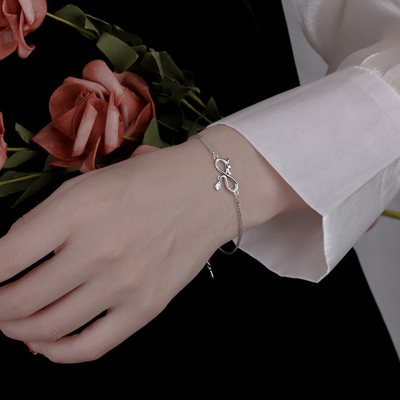 KarmaRipple's Year Of The Dragon 999 Sterling Silver Zircon Endless Weave Tail Talisman Fortune Protection Bracelet p8