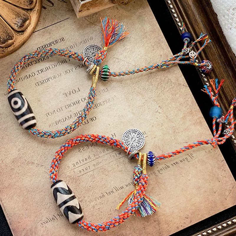 KarmaRipple's Tibetan 925 Sterling Silver Om Mani Padme Hum Handmade Dzi Bead Protection Braid Bracelet p12