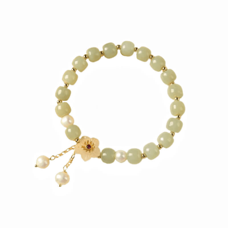 KarmaRipple's Hetian Jade Flower Pearl Happiness Abundance Bracelet p8