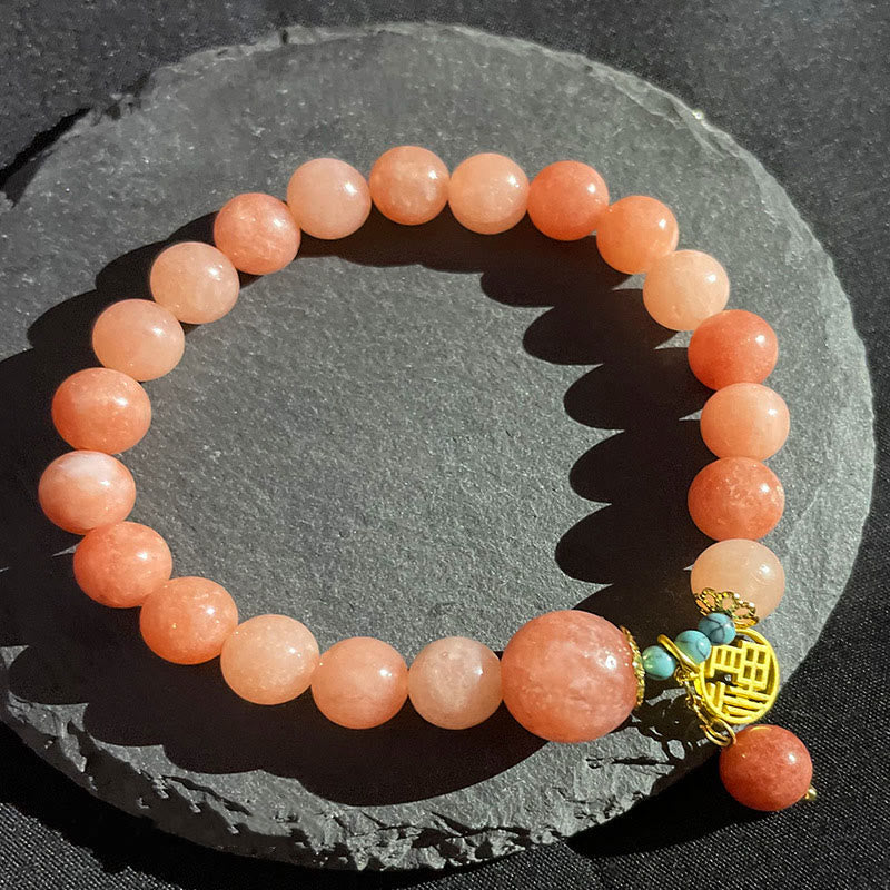 KarmaRipple's Authentic Orange Stone Turquoise Fu Character Talisman Fortune Fortune Bracelet p9