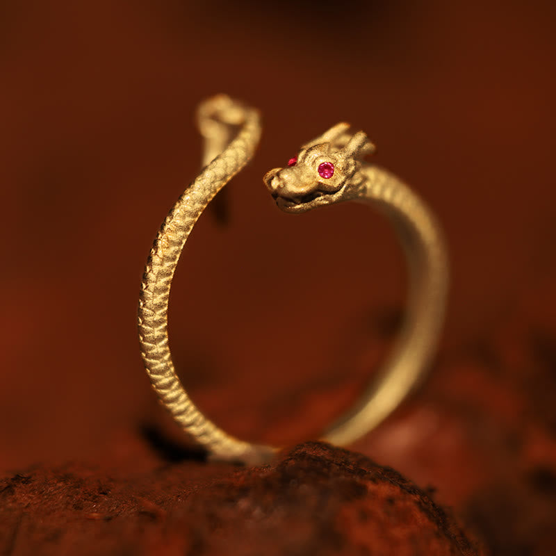 KarmaRipple's 925 Sterling Silver Vintage Year of the Dragon Fortune Protection Strength Adjustable Ring p1