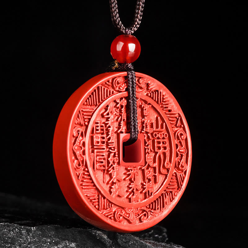 KarmaRipple's Authentic Cinnabar Mountain Ghosts Spend Money Bagua Design Blessing Pendant Necklace p3