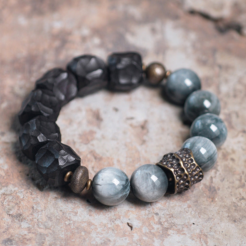 KarmaRipple's Eagle's Eye Stone Ebony Wood Bronze Confidence Pair Bracelet p19