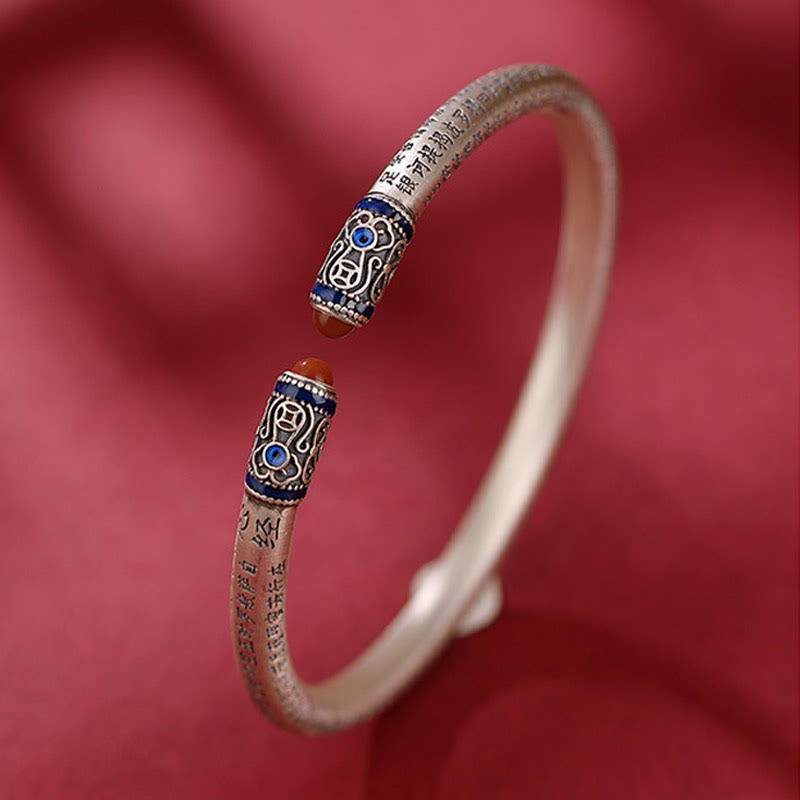 KarmaRipple's 999 Sterling Silver Heart Sutra Engraved Red Agate Protection Bracelet Bangle p4