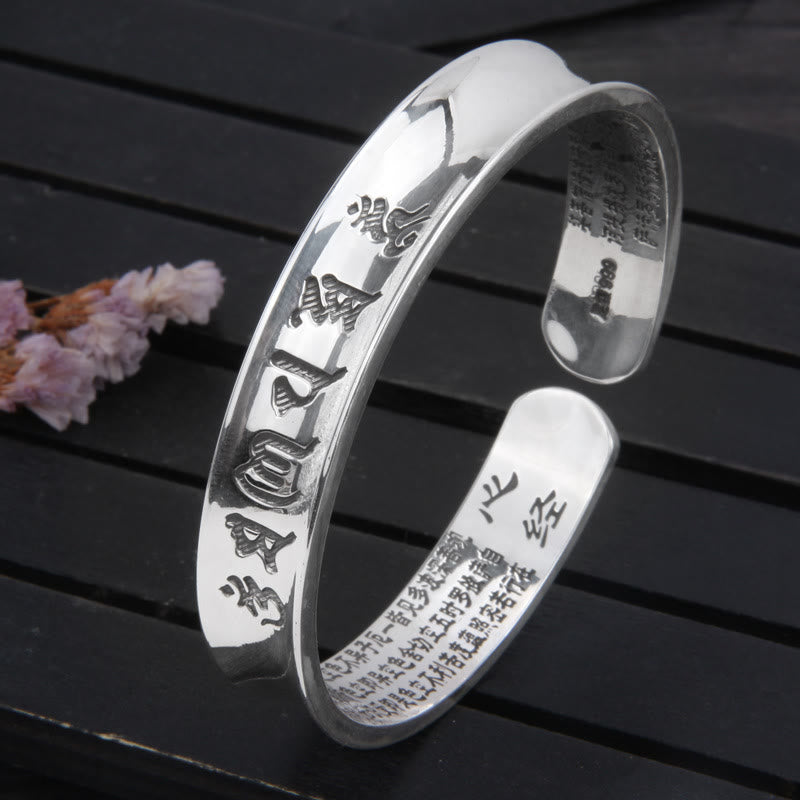 KarmaRipple's 999 Sterling Silver Om Mani Padme Hum Heart Sutra Love Peace Bracelet Bangle p4