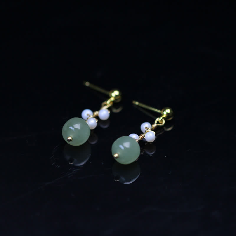 KarmaRipple's Hetian Jade Flower Pattern 14K Gold Plated Fortune Drop Dangle Earrings p10