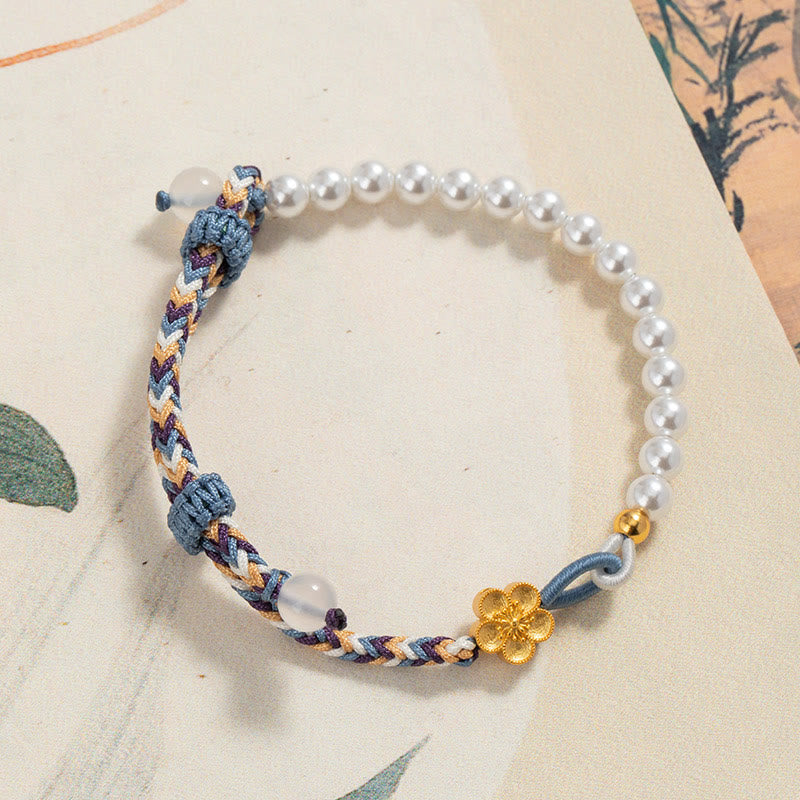 KarmaRipple's 925 Sterling Silver Peach Blossom Pearl Chalcedony Balancing Rope Bracelet p14