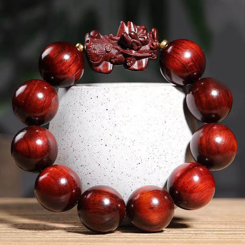 KarmaRipple's Small Leaf Red Sandalwood PiXiu Protection Bracelet p1