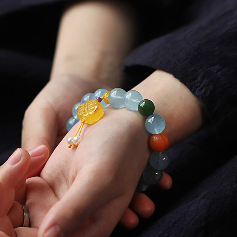 KarmaRipple's Authentic Aquamarine Amber Chinese Knotting Talisman Peace Bracelet p3