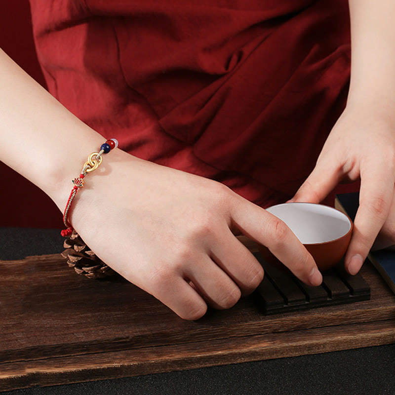 KarmaRipple's 925 Sterling Silver Double Peace Buckle Lotus Auspicious Bracelet p8