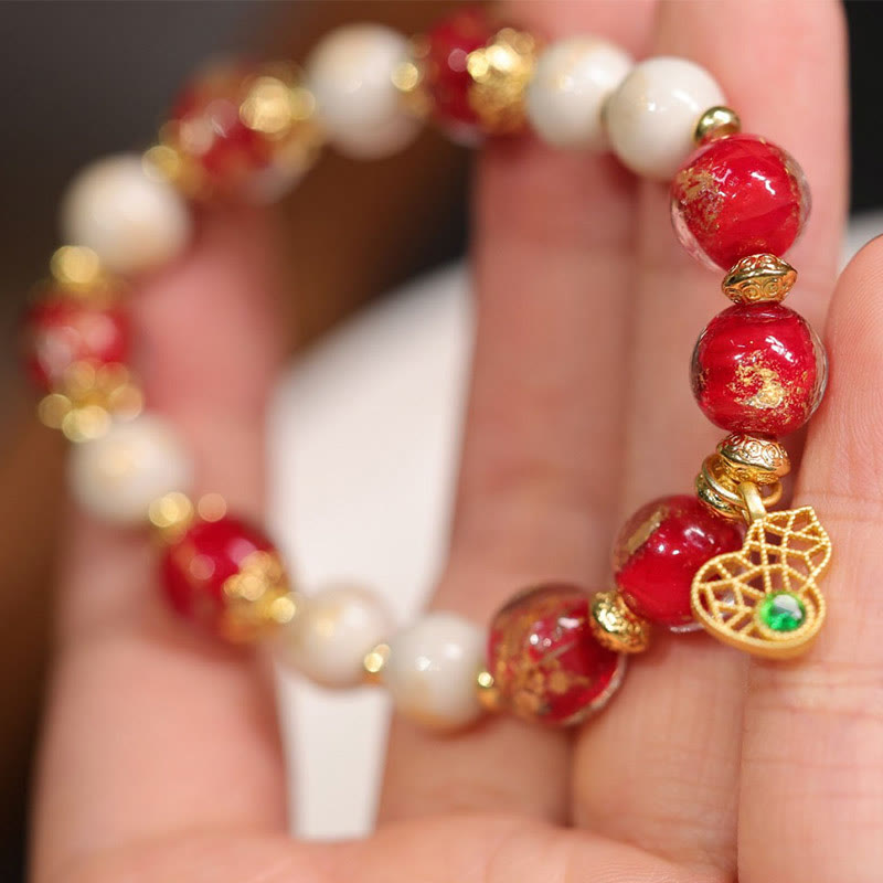 KarmaRipple's Gourd God Of Wealth Talisman Fortune Liuli Glass Bead Incense Ash Porcelain Bead Bracelet p5