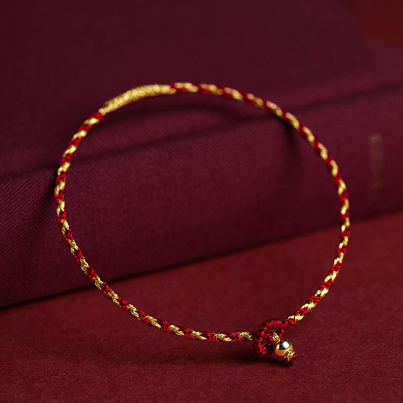 KarmaRipple's 14K Gold Plated Handmade Red Gold Rope King Kong Weave Woven Fortune Bracelet p2