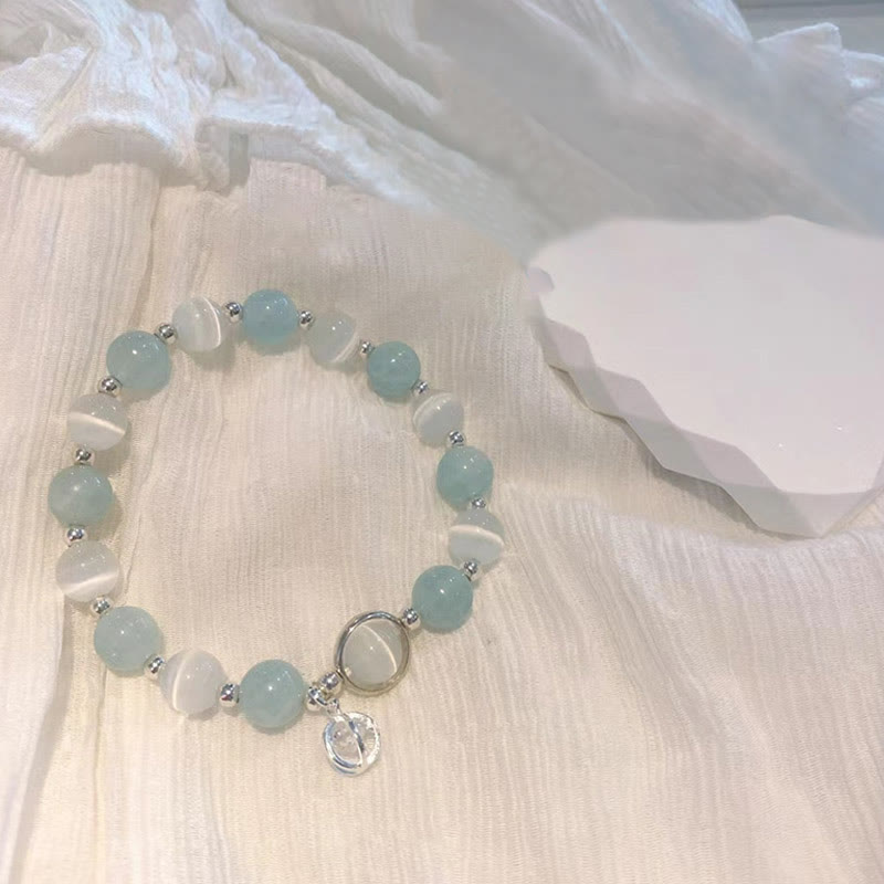 KarmaRipple's 925 Sterling Silver Cat's Eye Aquamarine Support Talisman Bracelet p5