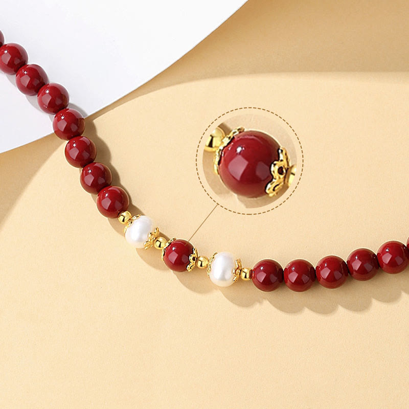 KarmaRipple's 925 Sterling Silver Authentic Cinnabar Pearl Blessing Pendant Necklace Bracelet Earrings Jewelry Set p6